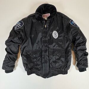 Allied Universal Security Services Bomber Jacket Men M Black Fur Collar Tactical